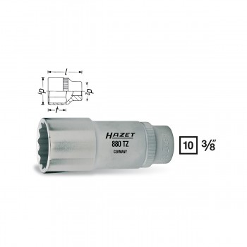 HAZET 12point socket 880TZ, sw 9 - 22 mm