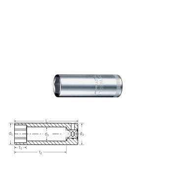 Stahlwille 6point socket long 40 L, size 4 - 13mm
