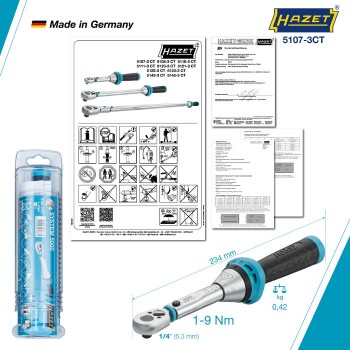 HAZET 5107-3CT Torque wrench with ratchet, 1 - 9 Nm