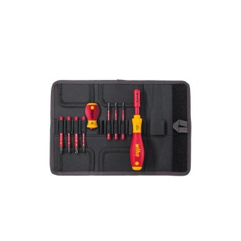 Wiha Schraubendreher und Bit Set slimVario® Schlitz, Pozidriv, PlusMinus/Pozidriv 9-tlg. in Falttasche (41233)