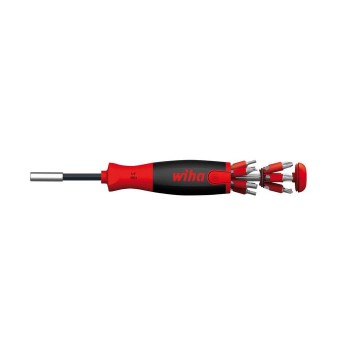 Wiha Screwdriver with LiftUp 25 magnetic bit magazine Mixed with 12 bits, 1/4" (38601)