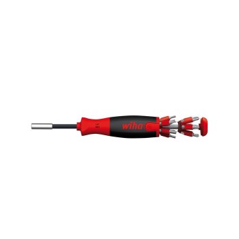 Wiha Screwdriver with LiftUp 25 magnetic bit magazine assorted with 12 bits, 1/4" in blister pack (38606)