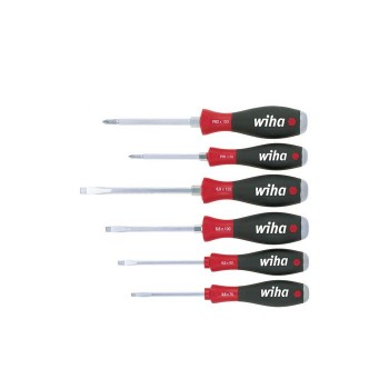 Wiha Schraubendreher Set SoftFinish® Schlitz, Phillips 6-tlg. mit durchgehender Sechskantklinge und massiver Stahlkappe (21250)