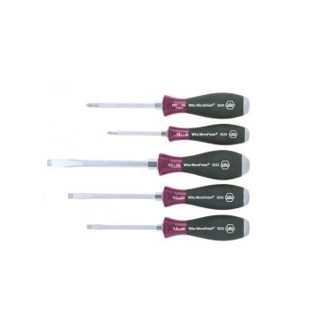 Wiha Schraubendreher Set MicroFinish® Schlitz, Phillips mit durchgehender Sechskantklinge und massiver Stahlkappe 5-tlg. (29138)