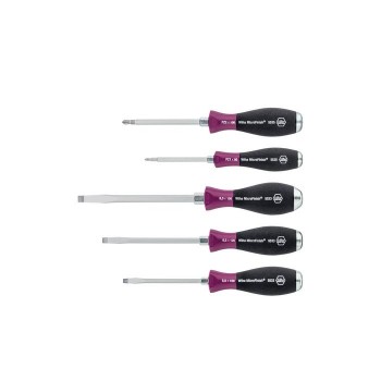 Wiha Screwdriver set MicroFinish® Slotted, Pozidriv with one-piece hexagonal blade and solid steel cap, 5-pcs. (29139)