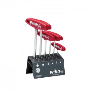 Wiha L-key with T-handle set Hexagon MagicRing® brilliant nickel-plated in work bench stand 6-pcs. (22096)
