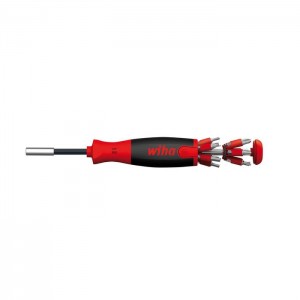 Wiha Screwdriver with LiftUp 25 magnetic bit magazine Mixed with 12 bits, 1/4" (38600)