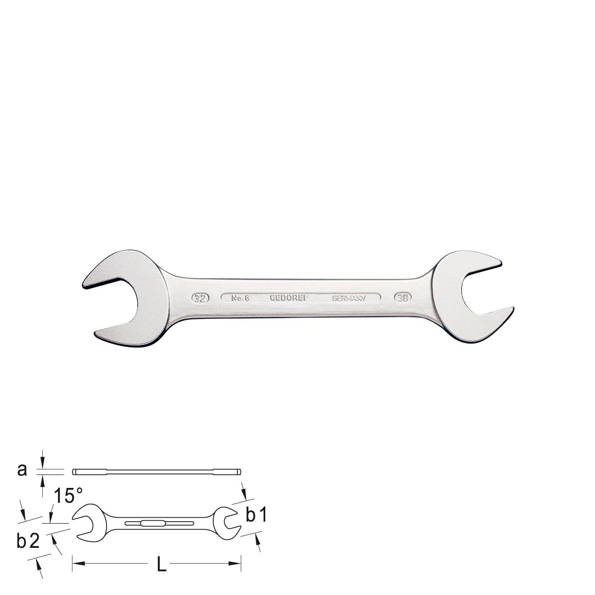 GEDORE Double open ended spanner 6, size 4 x 4.5 - 55 x 60 mm